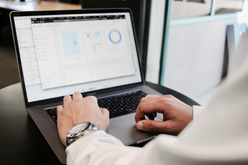 A business professional creates data visualizations