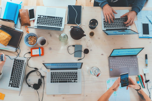 Business people using business tools