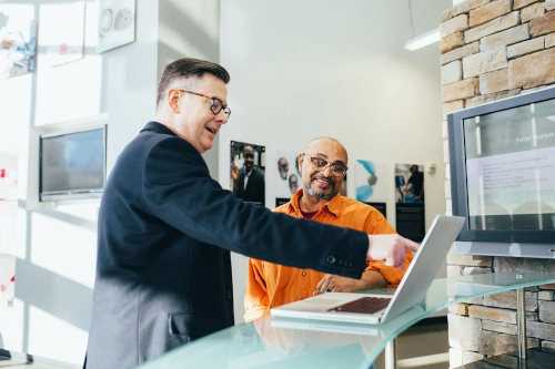 Businessmen using CRM