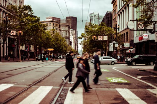 Pedestrians crossing the street