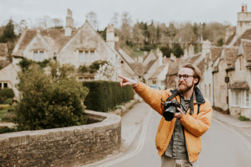 Traveler in a tranquil village